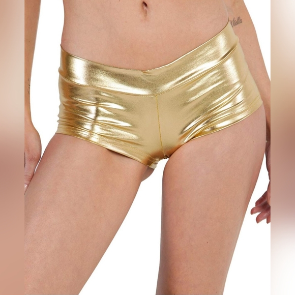 iHeartRaves Metallic Booty Shorts - Gold S - Picture 2 of 6
